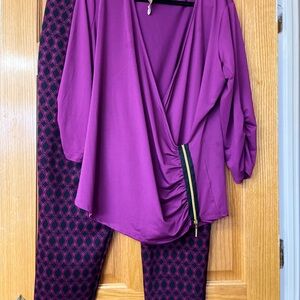 Purple Blouse and Patterned Pants Set